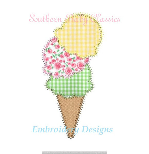 Tipping Ice Cream Cone Zig Zag Applique Machine Embroidery Design