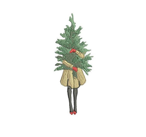 Fashion Girl Carrying Christmas Tree Fill Design
