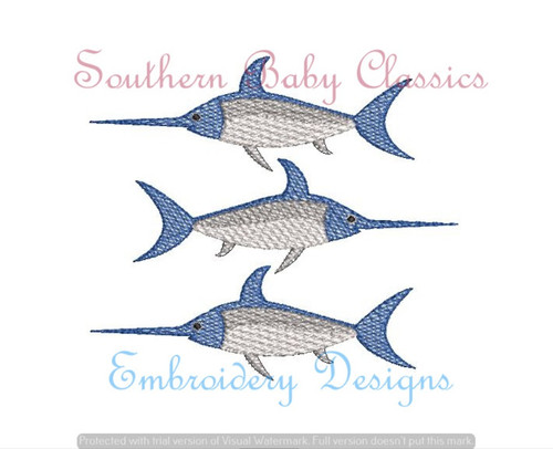 Swordfish Sword Fish Trio Light Sketchy Fill Machine Embroidery Design Summer Preppy