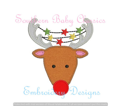 Reindeer Antler Stars Lights Blanket Stitch Applique Machine Embroidery Design Santa Christmas