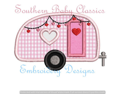 Valentine Camper Heart Girl Boy Camping Satin Applique Machine Embroidery Design