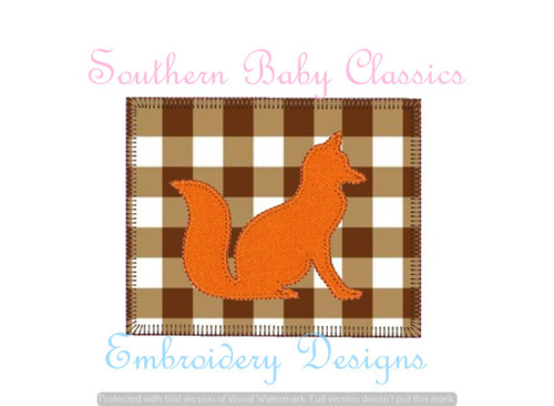 Fox Blanket Stitch Square Applique Machine Embroidery Design silhouette