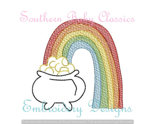 Rainbow Pot of Gold Sketchy Fill Machine Embroidery Design Coins St Patrick's Day Patrick