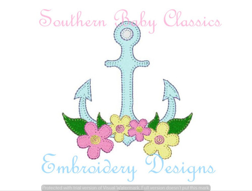 Floral Anchor Blanket Stitch Machine Embroidery Design Beach