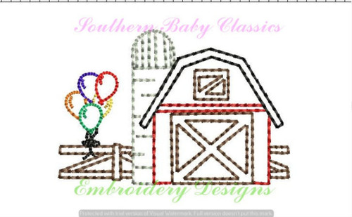 Birthday Party Balloons Barn Farm Vintage Stitch Machine Embroidery Design