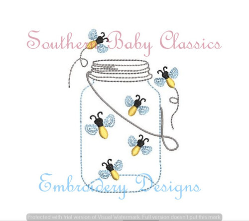 Lightening Lighten Bugs in a Mason Jar Machine Embroidery Design Summer