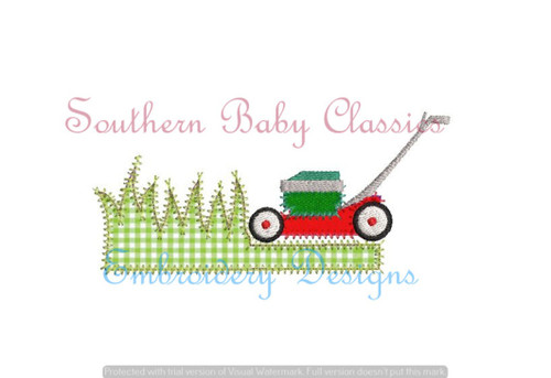 Lawn Push Mower Cutting Grass Zig Zag Applique Machine Embroidery Design