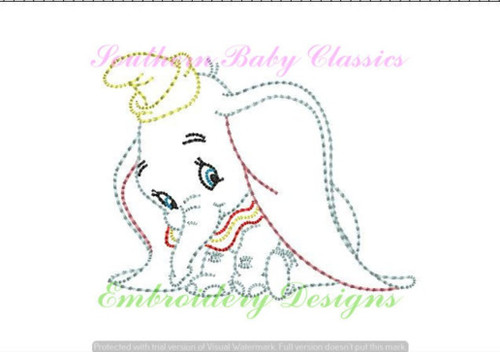 Big Ear Elephant Baby Vintage Stitch Machine Embroidery Design Character
