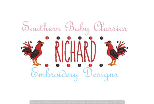 Rooster Cock Mascot Dot Name Plate Frame Machine Embroidery Design