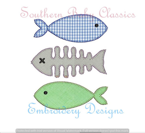 Fish Stacked Trio Blanket Stitch Applique Machine Embroidery Design Summer