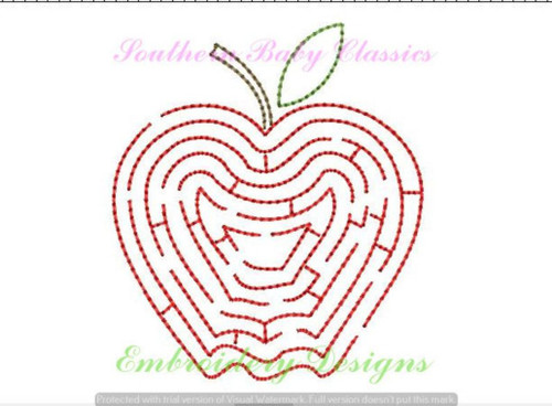 Apple Maze Vintage Stitch Machine Embroidery Design Back to School