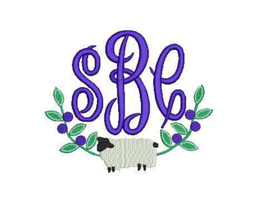 Sheep Berry Vine Swag Monogram Frame Machine Embroidery Design Easter Spring