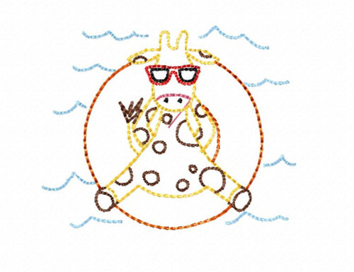 Giraffe Pool Party Float Sunglasses Summer Boy Vintage Stitch Machine Embroidery Design