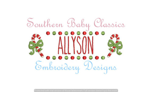 Christmas Candy Cane Dot Name Plate Frame Machine Embroidery Design