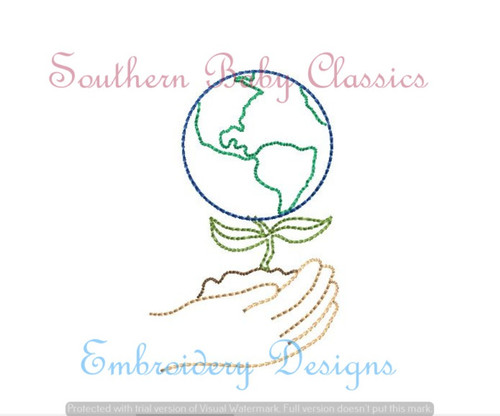 Earth Day Globe Hands Vintage Stitch Machine Embroidery Design