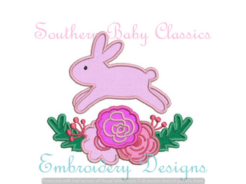 Bunny Flower Swag Satin Applique Machine Embroidery Design Easter