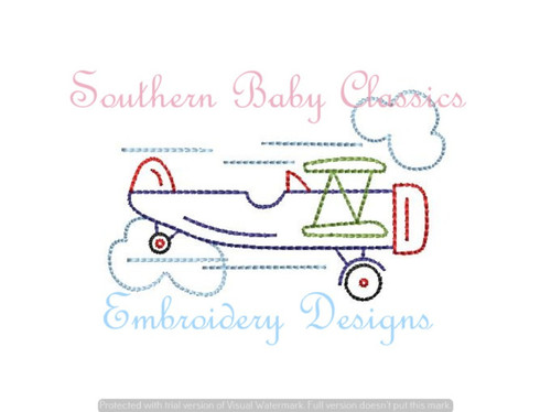 Vintage Stitch Air Plane Clouds Boy Machine Embroidery Design