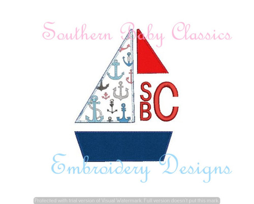 Sail Boat Sailboat Blanket Stitch Applique Monogram Frame Machine Embroidery Design Preppy