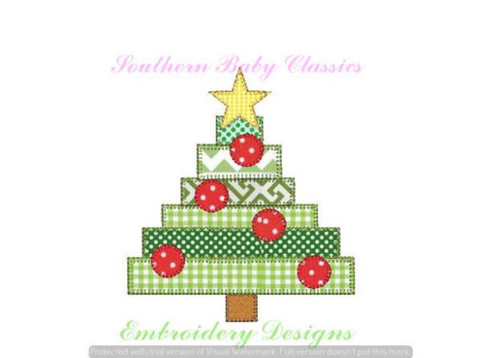 Scrappy Tree Blanket Stitch Applique Machine Embroidery Christmas