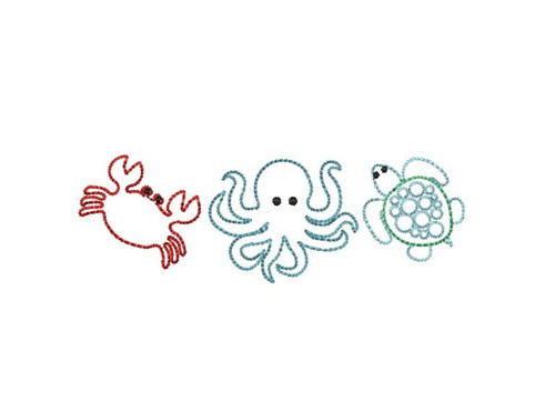 Sea Creature Trio Crab Octopus Turtle Vintage Stitch Machine Embroidery Design