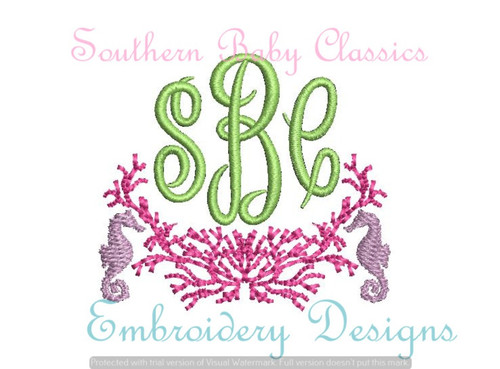 Coral Seahorse Fill Monogram Swag Machine Embroidery Design