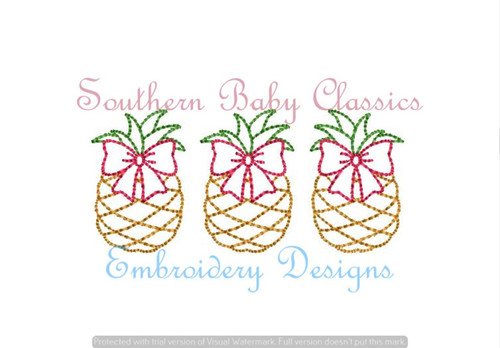 Pineapples Pineapple with Bow Trio Vintage Stitch Machine Embroidery Design