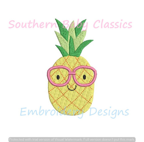 Pineapple Wearing Glasses Mini Fill Machine Embroidery Design Back to School