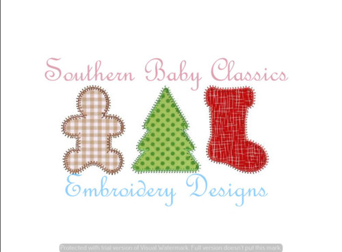 Christmas Trio Blanket Stitch Applique Machine Embroidery Gingerbread Man Tree Stocking