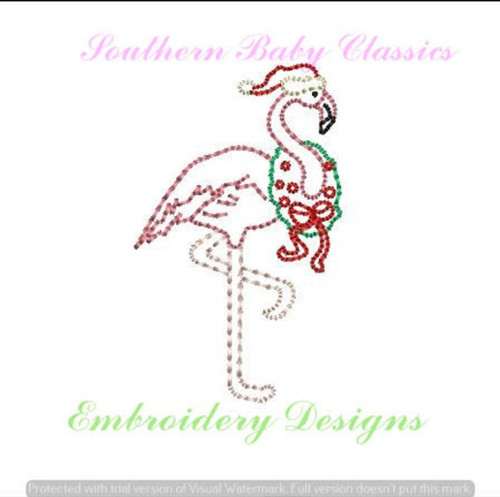 Christmas Flamingo Vintage Stitch Machine Embroidery