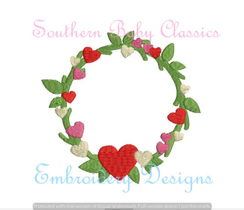 Heart Wreath Fill Monogram Frame Machine Embroidery Valentine's Day