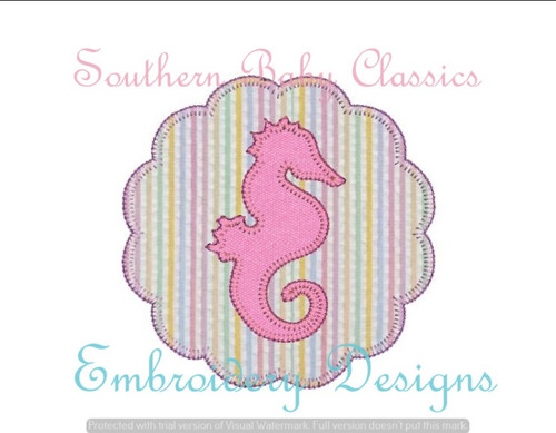 Seahorse Sea Horse Scallop Circle Blanket Stitch Applique Machine Embroidery Design