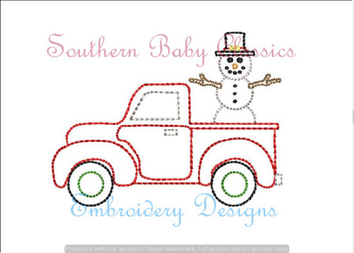 Truck Vintage Stitch With Winter Snowman Machine Embroidery Design Christmas