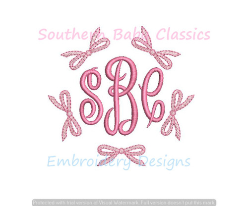 Bow Ribbon Circle Monogram Frame Machine Embroidery Design