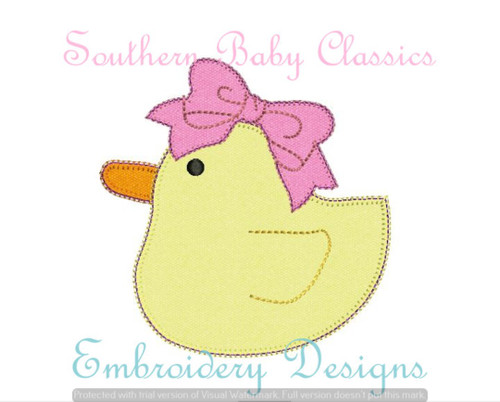Girl Duck Bow Blanket Stitch Applique Machine Embroidery Animal