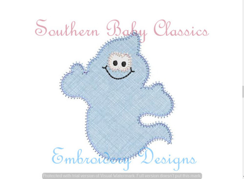 Friendly Ghost Boy Zig Zag Applique Machine Embroidery Design