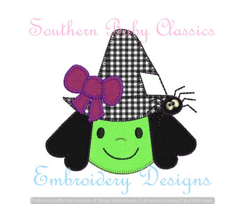 Cute Witch Girl With Spider Hat Blanket Stitch Machine Embroidery Design