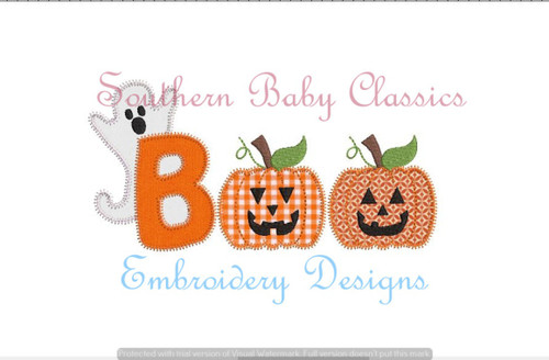 Boo Ghost Pumpkin Zig Zag Applique Machine Embroidery Design Halloween Jack o Lantern