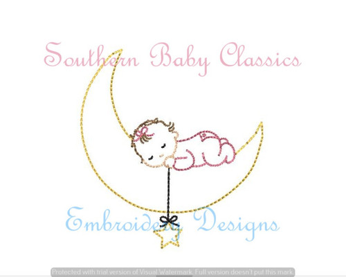 Baby Girl Moon Star Vintage Stitch Machine Embroidery Design