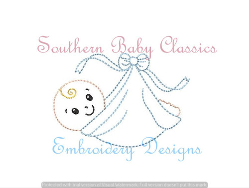 Baby Boy in Blanket Vintage Stitch Machine Embroidery Design