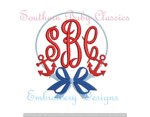 Anchor Bow Fill Monogram Frame Machine Embroidery Summer