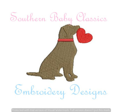 Dog with Heart Valentine Mini Fill Design Machine Embroidery Design