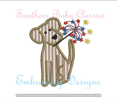 Dog Sparkler Firework Fire Work Satin Applique Design Machine Embroidery