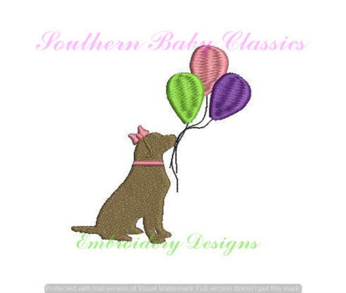 Birthday Girl Dog Lab Labrador with Balloons Mini Fill Design Machine Embroidery Design