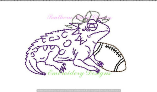 Horned Frog Girl Bow Vintage Stitch Machine Embroidery Design Toad