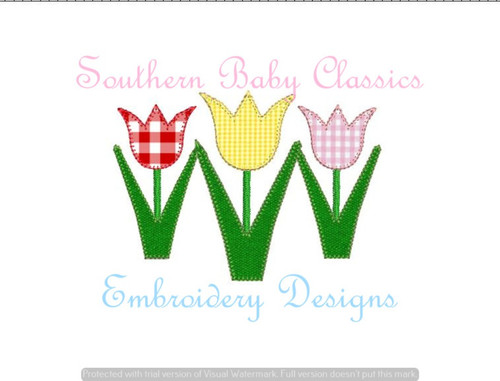Tulip Trio Three Flower Floral Blanket Stitch Applique Machine Embroidery Design