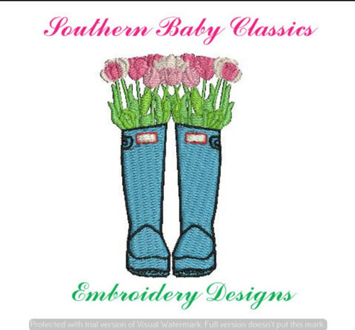 Tulip Rain Boots Tulips Spring Easter Flower Floral Mini Fill Machine Embroidery Design