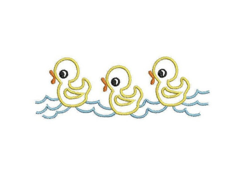 Swimming Ducks Baby Shower Satin Outline Little Ducklings Machine Embroidery Design