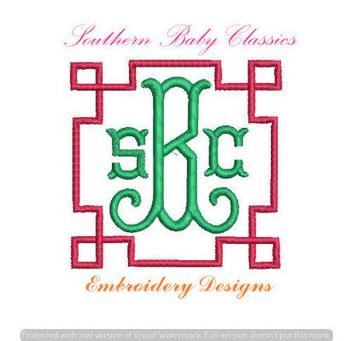 Greek Key Monogram Frame Machine Embroidery Design Preppy