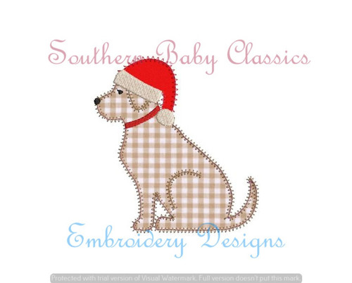 Santa Clause Hat Lab Labrador Dog Zig Zag Applique Machine Embroidery Christmas
