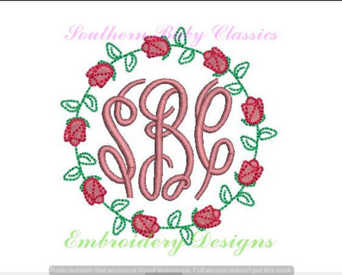 Rose Monogram Frame Connected Fill Machine Embroidery Design